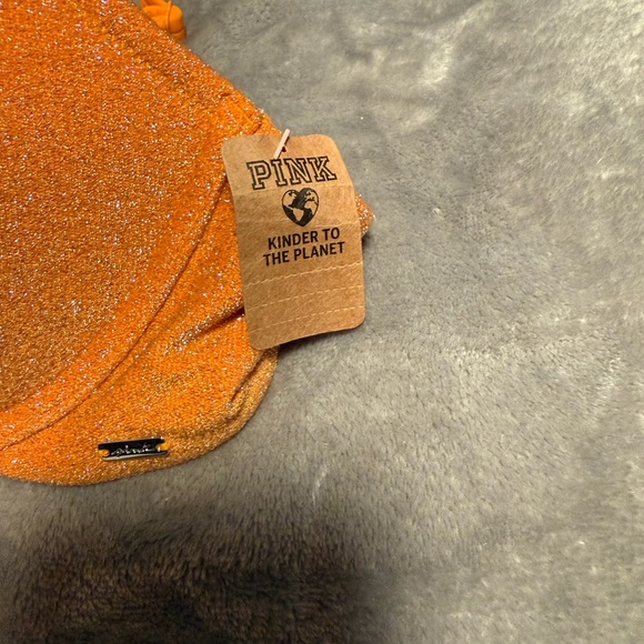 PINK Victoria's Secret Glittering Orange Swim Top Size Large - Picture 6 of 9